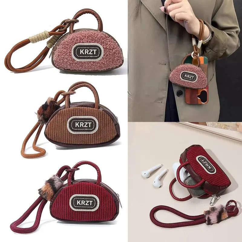 1pc New Multi Functional Coin Purse Corduroy with Lanyard ID Card Badge Wallet Headphone Organizer