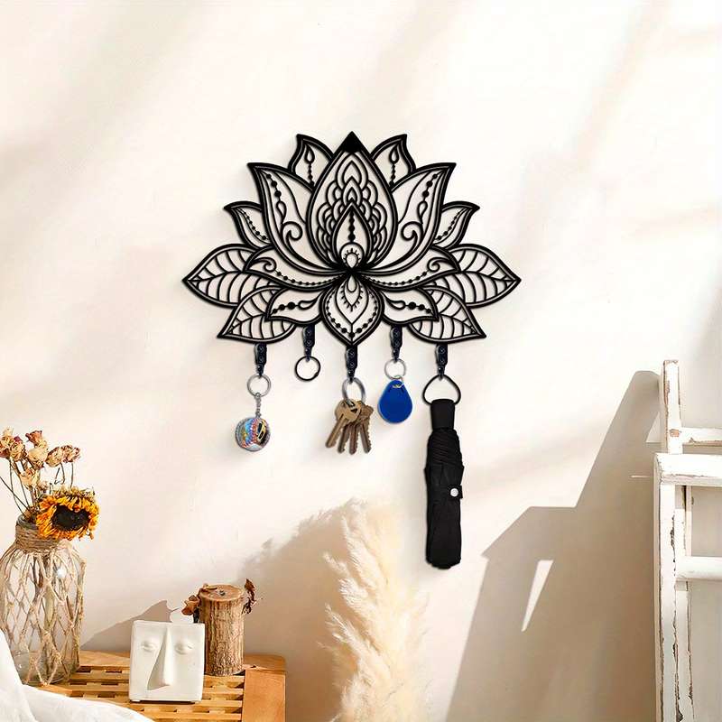 1pc 25.65x17.27 cm Wall-Mounted for Lotus Iron Hook for Sweet Home Organizer Decoration