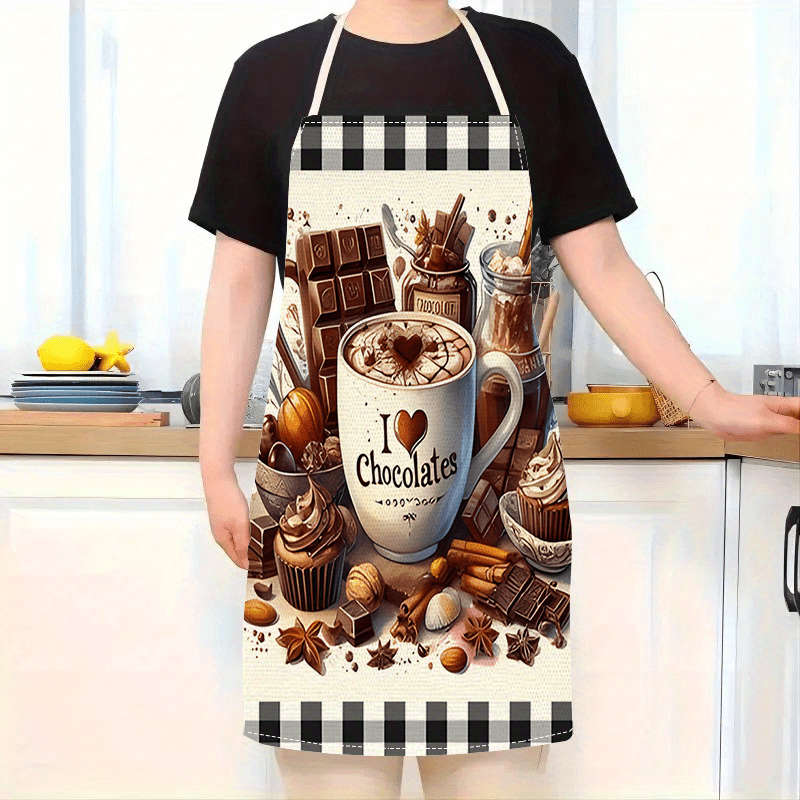 1pcs Plaid Apron Black and White Grid Coffee Chocolate Gourmet Home Decoration Kitchen Sleeve