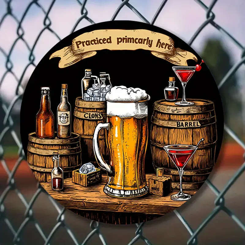 1pc Room Decor Practiced Primarily Here Round Aluminum Sign 20.32x20.32 cm Vintage Pub Decor Flat Pr