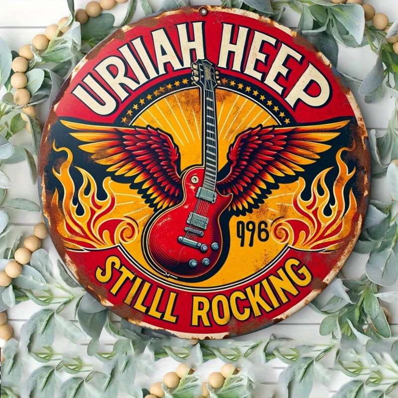 1pc  Uriah Heep Still Rocking Guitar Vintage Iron Sign Art Deco Style 20.32x20.32 cm Wall Han
