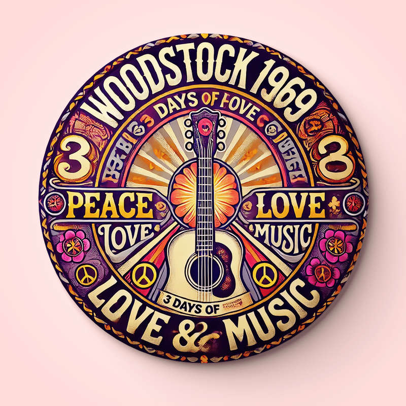 1pc Vibrant Woodstock 1969 Guitar Note Brooch Pin Peace Love Music Design Perfect for Jeans
