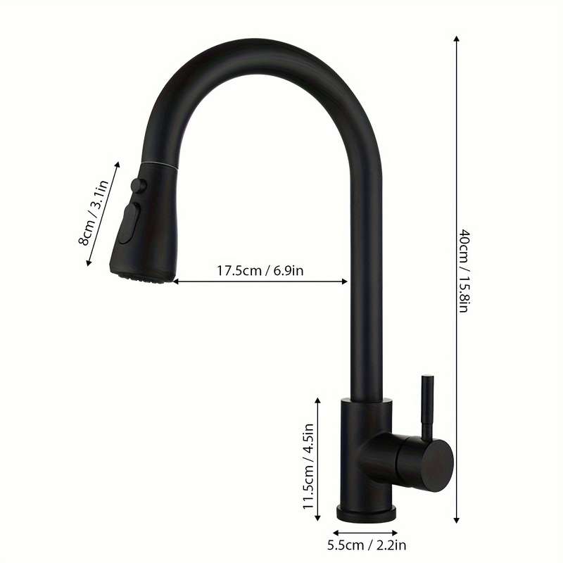 1pc Stainless Steel Pull-Out Spray Kitchen Faucet Modern High Arc Single Handle Oil Rub Surface F