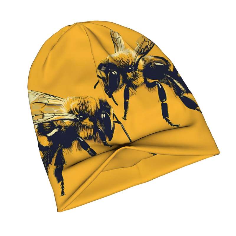 1pc Fashionable Men'S Novelty Bee Print Beanie Hat Polyester Knit Skull Cap with Elastane No