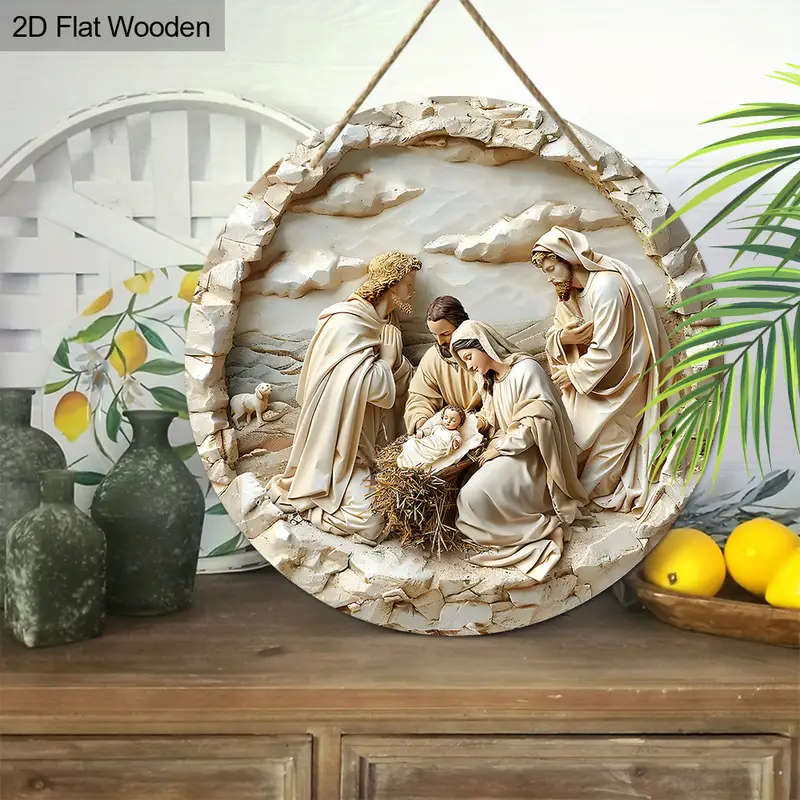 1pc Versatile Wooden Nativity Scene Pendant Contemporary Style Wall or Door Hanging Decor for Home O