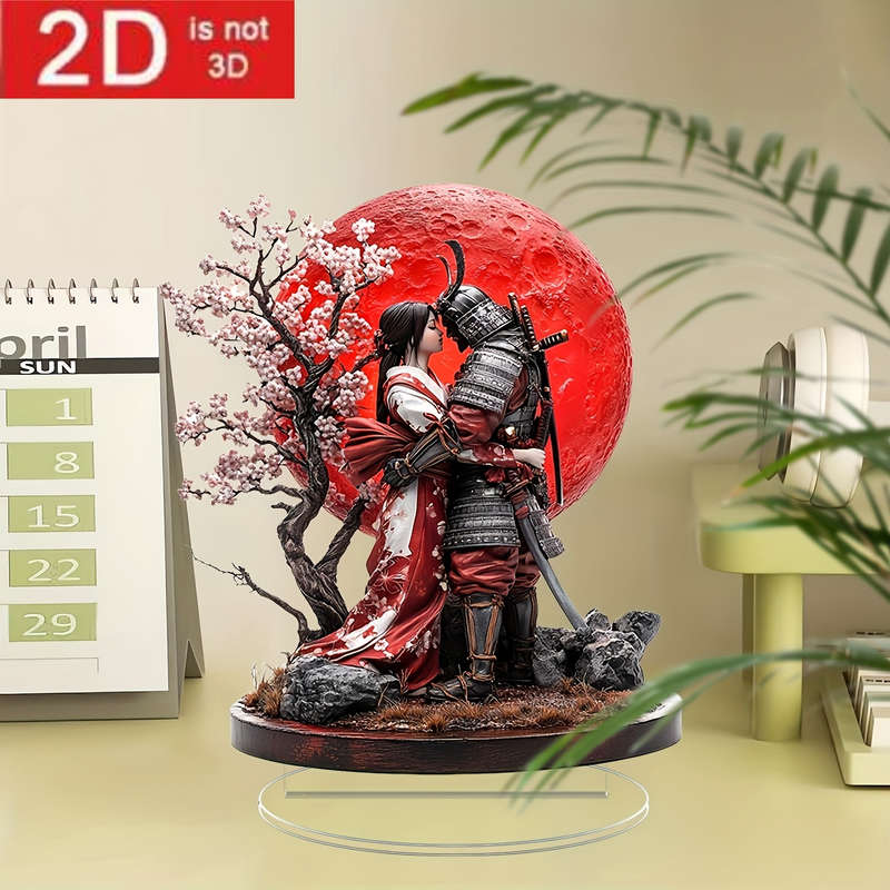 1pc 2D Flat   Bohemian Acrylic Samurai and Geisha Statue Elegant Home and Window Decoratio