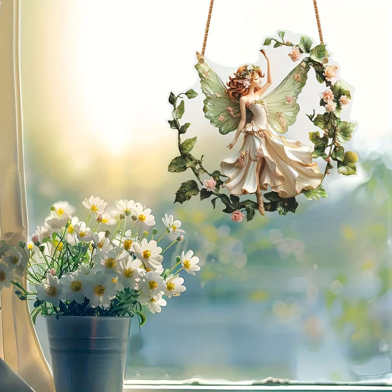 1pc 2D Flat  Bohemian Style  Resin Fairy Light Catcher Wall Hanging Christmas Wreath Theme