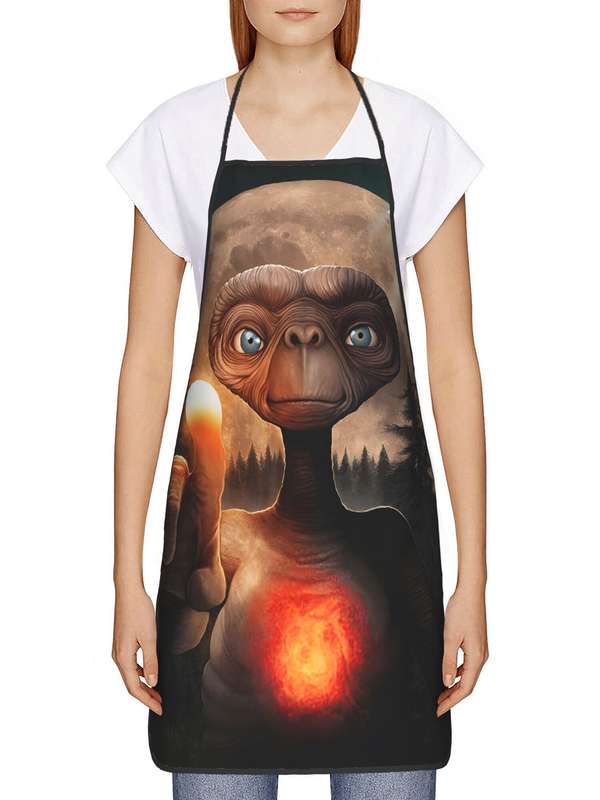 1pc Vintage E.T. Print Apron 100% Polyester Woven Fabric Slight Stretch 190gsm Chef Waiter Barb