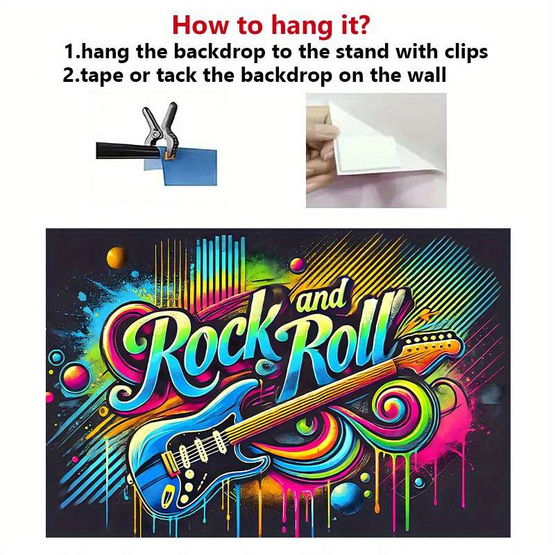 1pc Rock and Roll Vibrant Energy Polyester Backdrop Banner 243.84x182.88cm Wall Decor with Electr