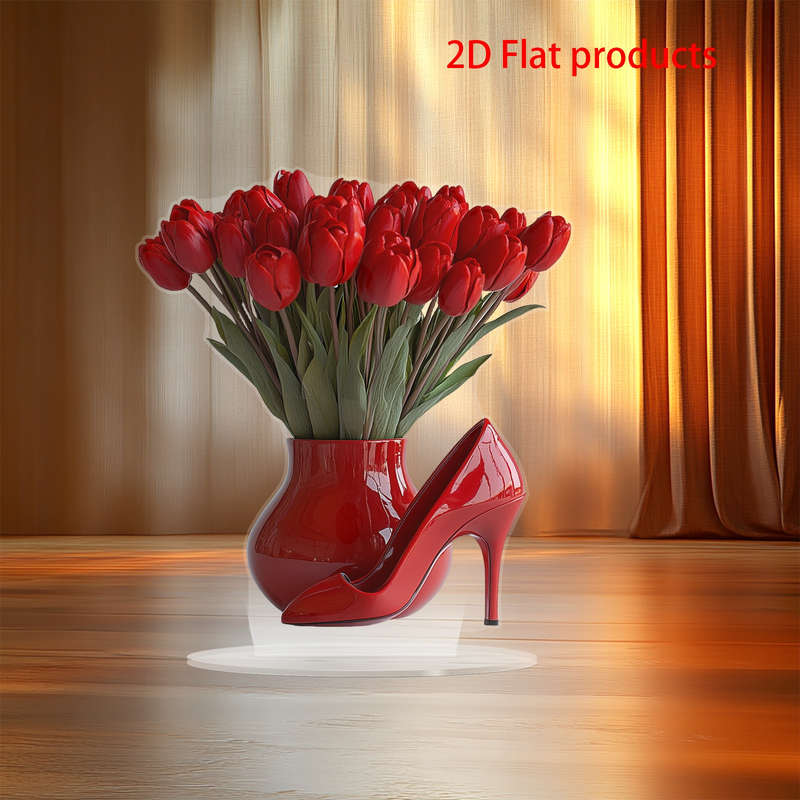 1pc 2D Flat   Acrylic Table Centerpiece Decoration with Red Boots and Floral Design Elegant Gif