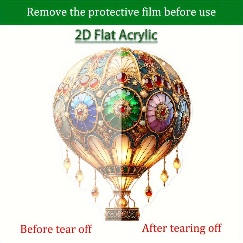 1pc 2D Flat   Acrylic Stained Glass Hot Air Ball Sun Catcher Colorful Festival Animal-Themed