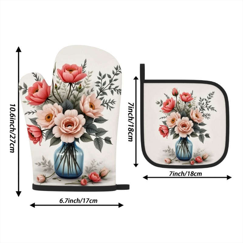 2pcs 26.92x17.02 cm Heat Resistant Oven Mitts And Potholders