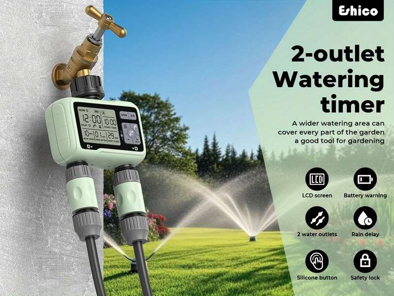 1Pc Timing System 2 Outlet Water Timer Watering Up