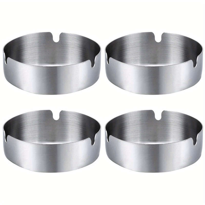 4pcs Elegant Gold-Tone Round Metal Ashtrays Durable Drop-Resistant Easy-Clean Design for Ho