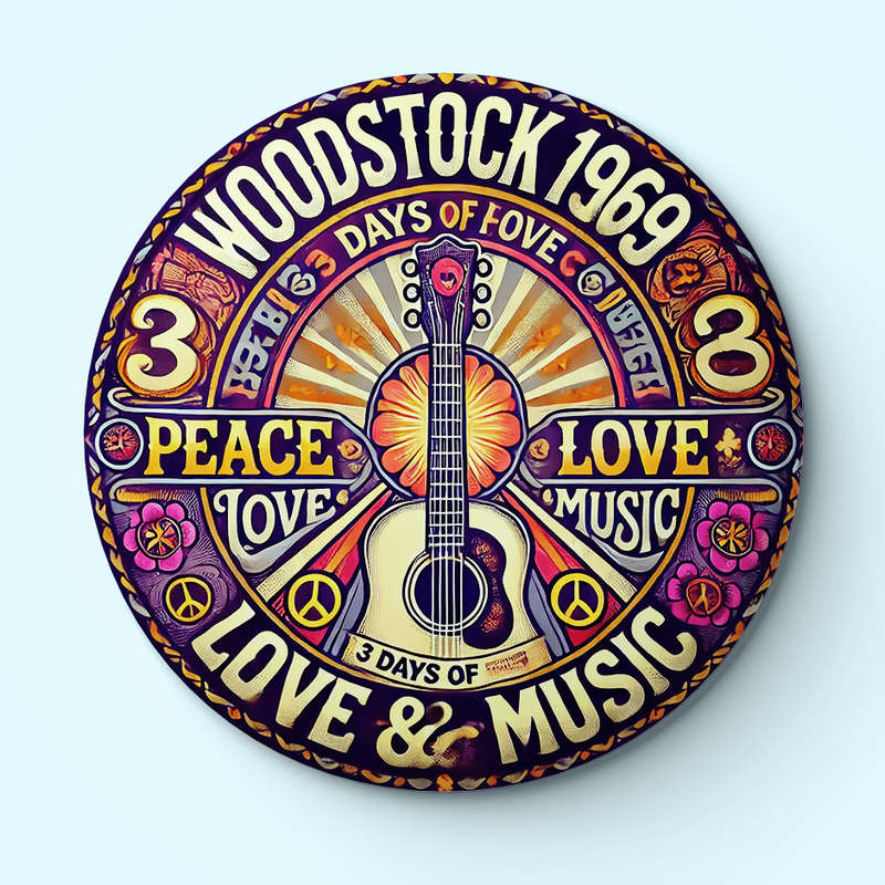 1pc Vibrant Woodstock 1969 Guitar Note Brooch Pin Peace Love Music Design Perfect for Jeans