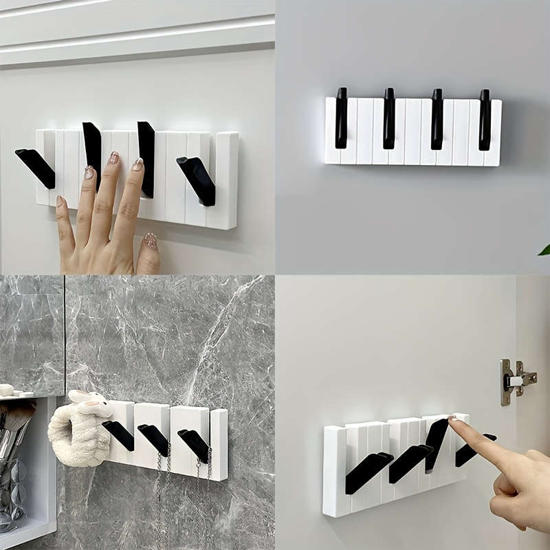 1pc Piano Keyboard Design Wall-Mounted Hook Rack Durable Plastic Easy Installation Multi-Function
