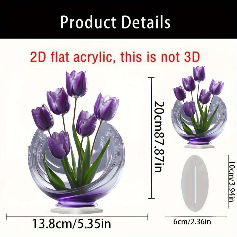 1pc 2D Flat  Elegant Purple Tulip Acrylic Crystal Tabletop Decoration Perfect for Bedroom Living