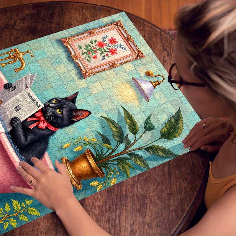 1000pcs Black Cat in Bathtub Jigsaw Puzzle Large Challenging DIY Family Game with