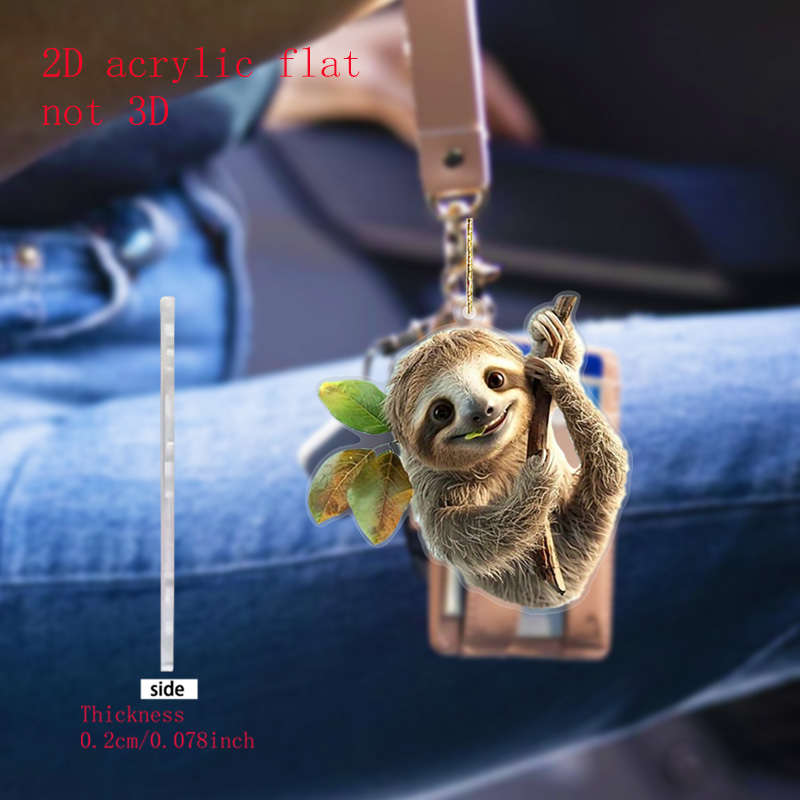 1pc 2D Flat  Acrylic Sloth Car Rearview Mirror Hanging Charm Cute Keychain Bag Decor for Animal