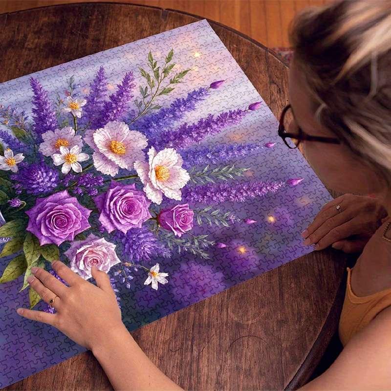 1000pcs Jigsaw Puzzle Purple Flower Vase Design Advanced Level Waterproof Scrat