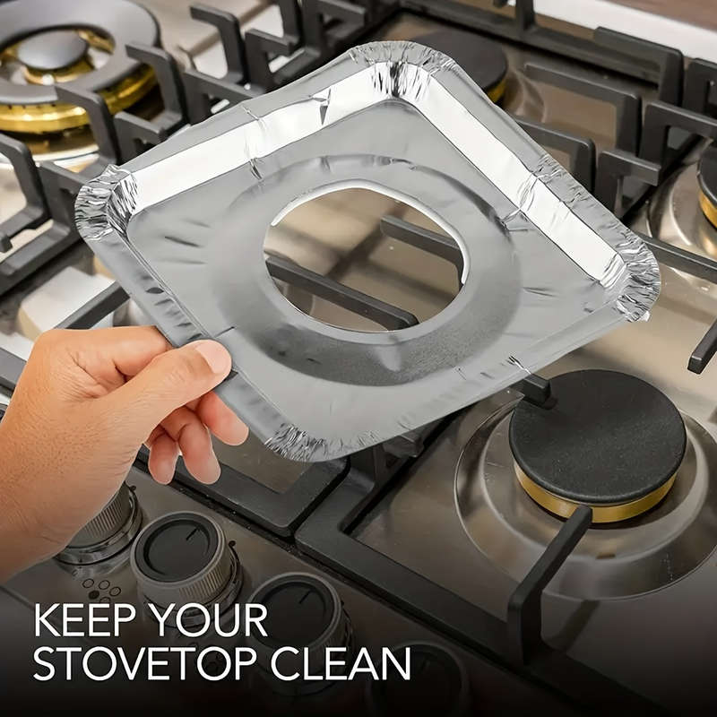 50pcs Disposable Aluminum Stove Burner Covers 8.5" Square Heat-Resistant Thick Kitchen Cook