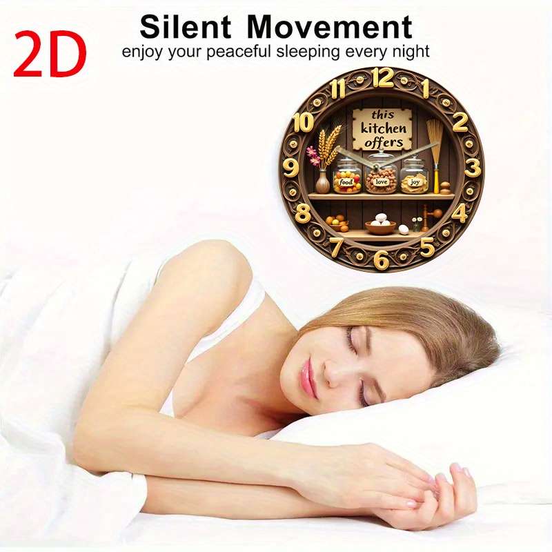 1pc This kitchen offers food love joy. 8-inch 2D Flat Silent Wall Clock Acrylic Quartz Desi