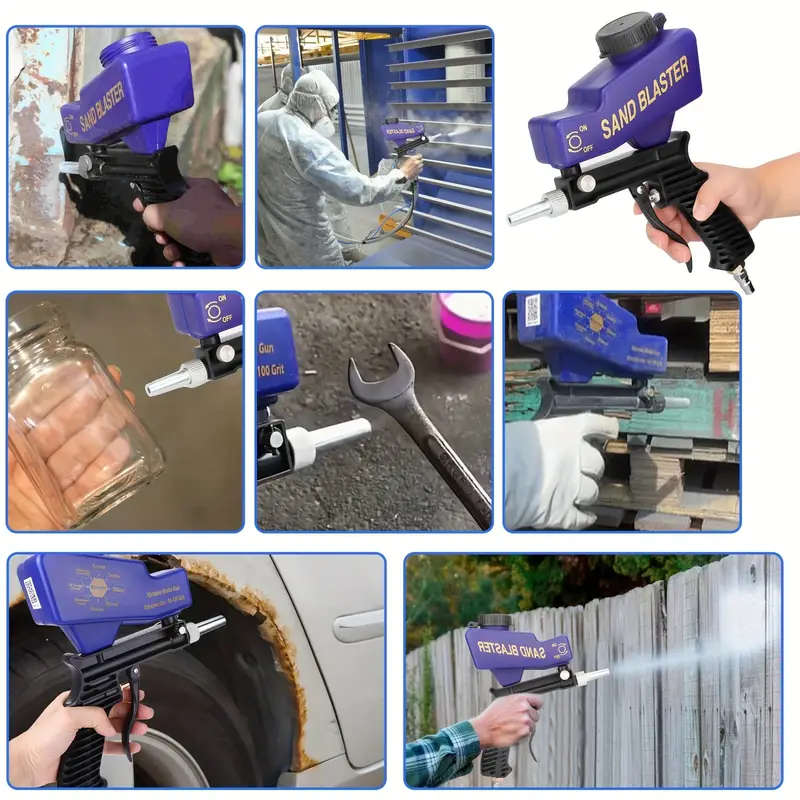 1pc Air Compressor Sandblasting Gun Kit Handheld Sandblaster Suitable for Metal Wood and Glass Porta