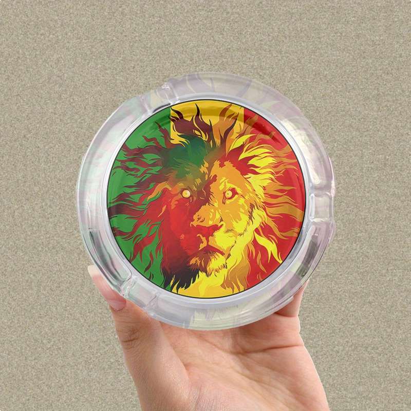 1pc Lion King Glass Ashtray with Non-Slip Base Vibrant Red Yellow Green Design Crystal Clear Rou