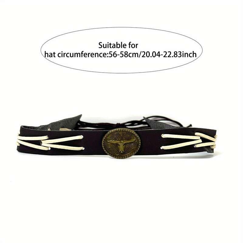 1pc Western Cowboy Hat with Stylish Bull Skull Design Faux Leather Band Polyester Woven Stra