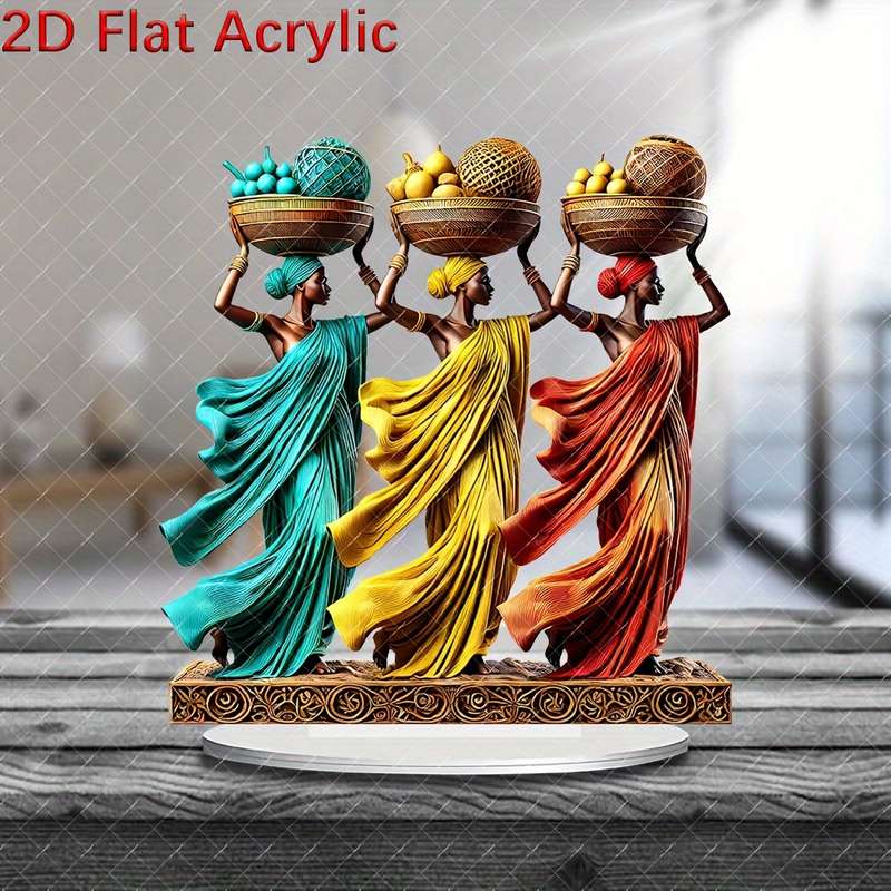 1pc 2D Flat  Vibrant African Women Acrylic Sun Catcher  with Intricate Base 20.98cm x 19.81cm