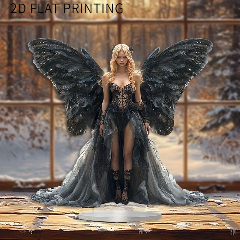 1pc 2D Flat   Bohemian Acrylic Dark Elf Statue with Angel Wings Elegant Desktop Decor for Home