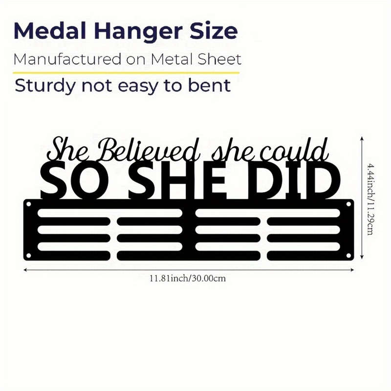 Inspirational She Believed She Could So She Did Medal HangerMetal Wall Display for 60+ Medals