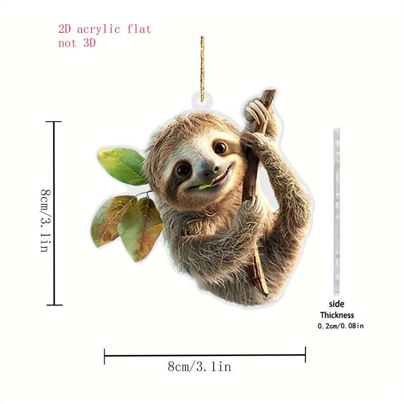 1pc 2D Flat  Acrylic Sloth Car Rearview Mirror Hanging Charm Cute Keychain Bag Decor for Animal