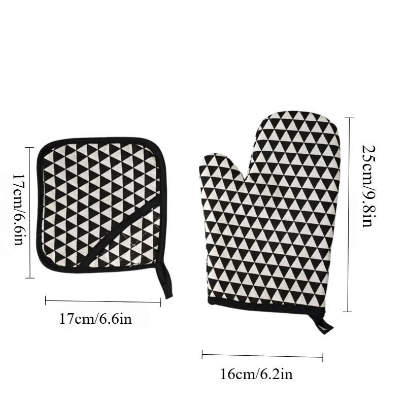 2pcs Checkered Linen Kitchen Mitts + Pot Holders 500C Heat Resistant Ideal for Microwave