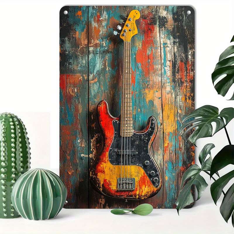 1pc  Retro Electric Guitar Tin Sign 20.32x30.48 cm Aluminum Metal Wall Art Vintage Music Theme