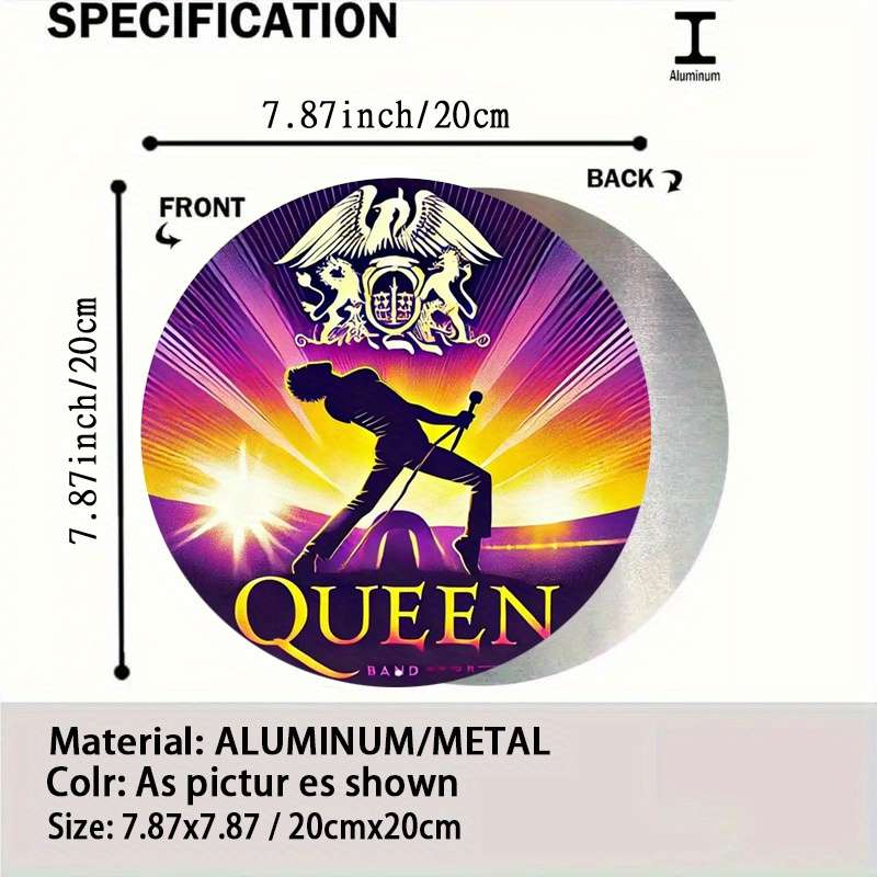 1pc  Queen Band Iconic Stage Performance Aluminum Round Sign 19.81x19.81 cm Bold Colors Retro