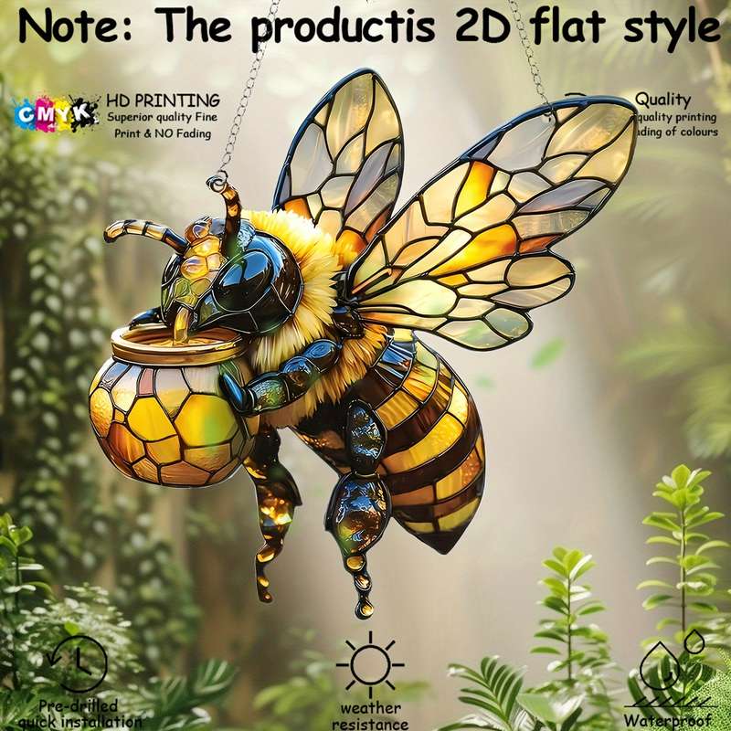 1pc 2D Flat  Vibrant  Bee Dreamcatcher 20.07cm Colorful Glass Style Hanging Decor for Home