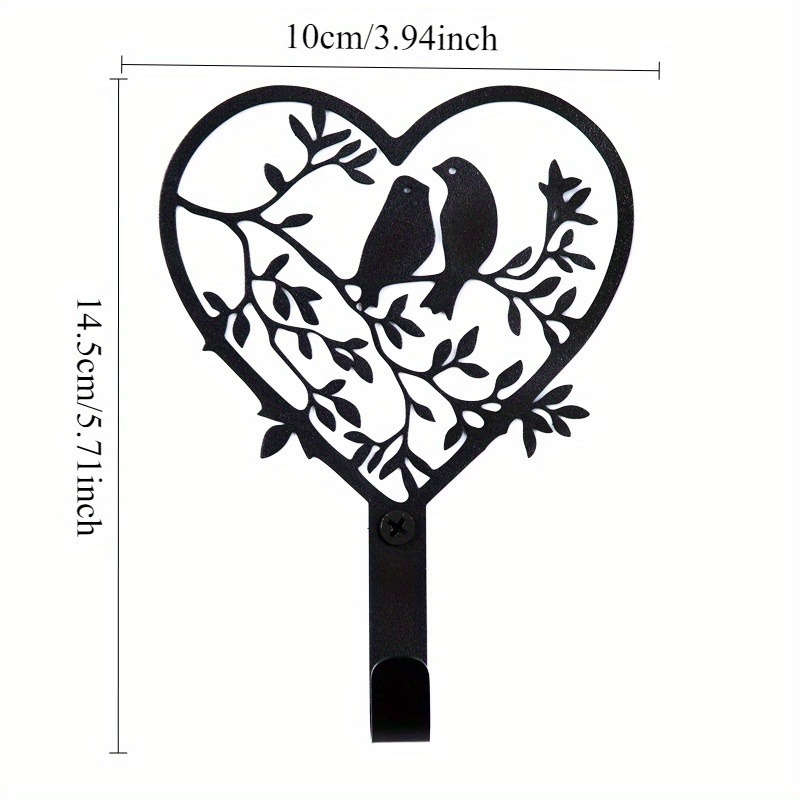 Stylish Stainless Steel Heart Wall Hook with Birds and Leaves Design Elegant Key Towel and Coat