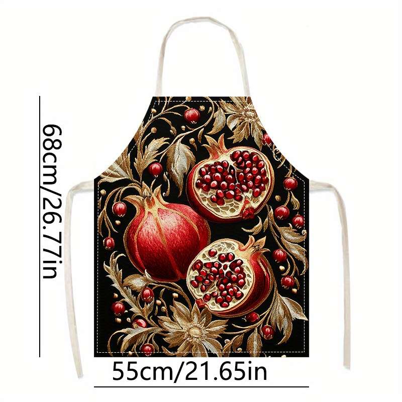 1pc Elegant Pomegranate Golden Leaves Print Linen Apron 100% Linen Smooth Fabric Ideal fo