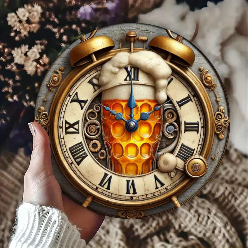 1pc Vintage Beer Time Wall Decor Decorative Iron Wall Plate 19.81X19.81cm for Home Garden Bar Cafe O