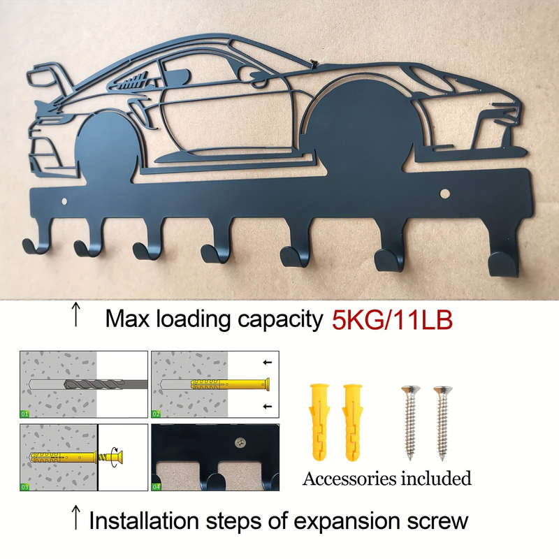 Industrial Style Metal Car Key HolderWall Mounted Automotive Key Hooks with Easy Installation Po