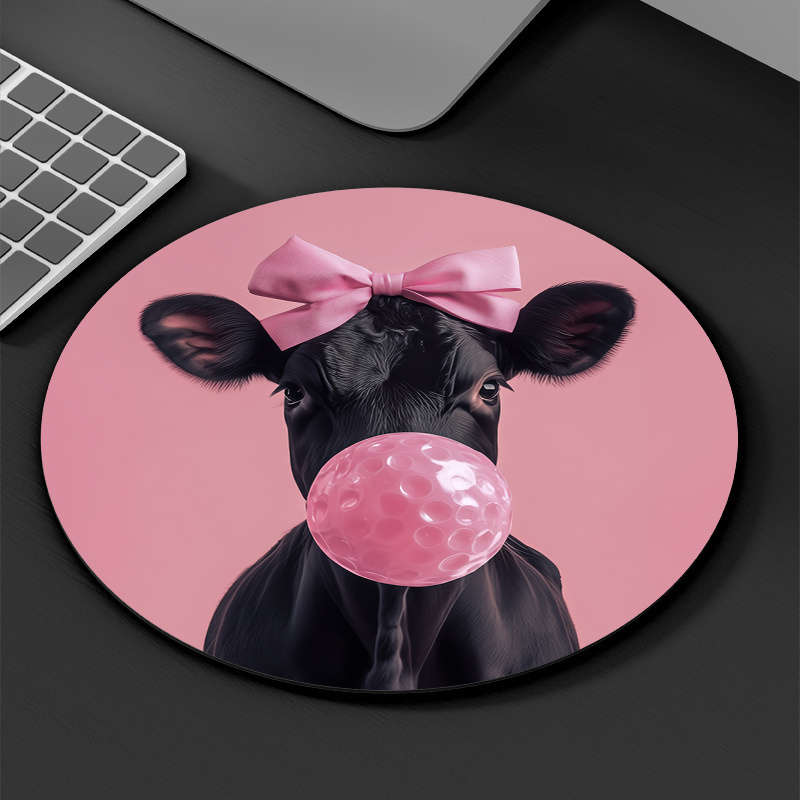 1pc Playful Pink Cow Gumball Design Mouse Pad Durable Comfortable Non-Slip Rubber