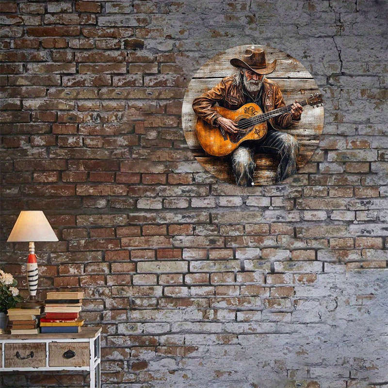 1pc  Rustic Guitar Player Metal Sign Vintage Denim Guitar Wall Art Waterproof HD Print Pre