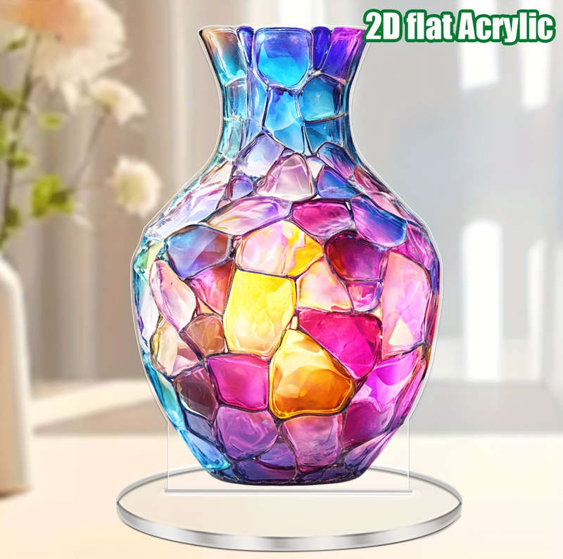 1pc 2D Flat  Acrylic Bohemian Vase Vibrant Mosaic Design Multi-Purpose Tabletop Decor for Home O