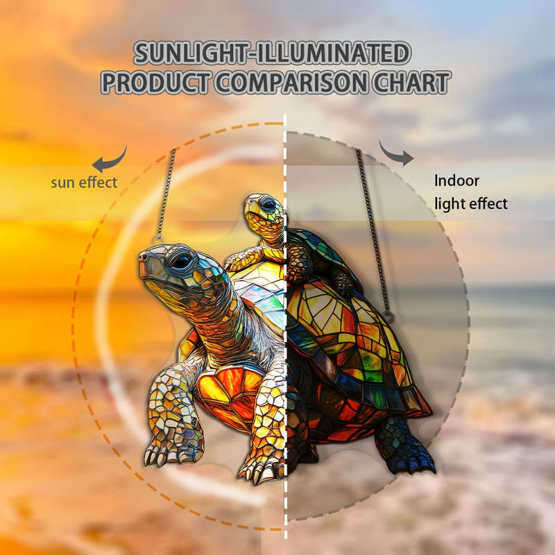 1pc 2D Flat  Vibrant Stained Glass Style Turtle Light Catcher 20.32cm x 18.03cm Acrylic Wall Hang