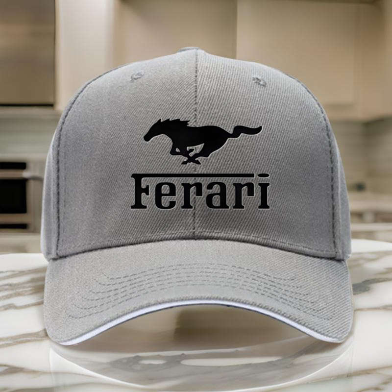 1pc Black Ferari Logo Golf Hip Hop Hat Adjustable Lightweight Breathable Sun Protection fo