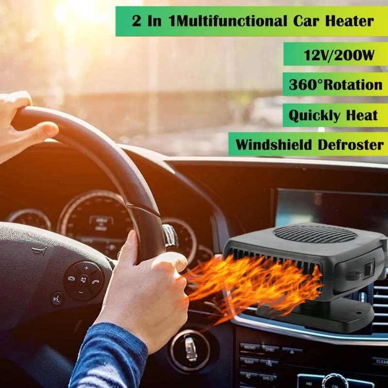 1pc 2in1 12V Car Heater Defroster Portable Fast Heating 360-Degree Rotary Windshield Defogger for Co