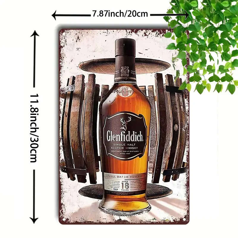 1pc Vintage Metal Signs Tin Painting Glenfiddich Whisky An 18-Year Refined Journey Retro Vintage