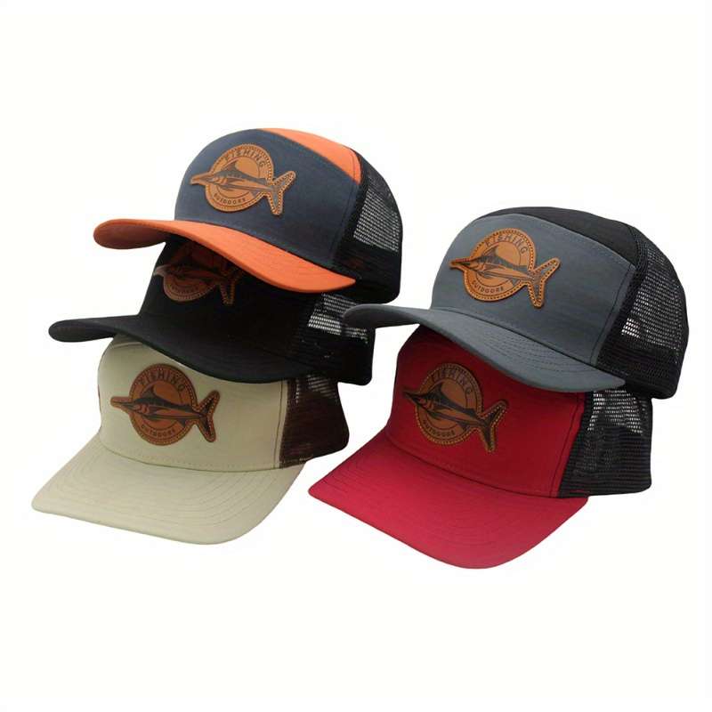 1pc Hot Deal Seven-Panel Style Trucker Hat Adjustable Baseball Cap Shark Pattern Patch Fishing Hat