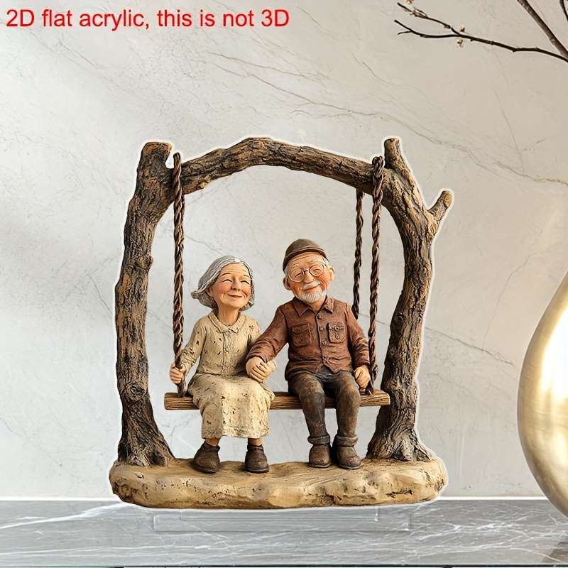 1pc 2D Flat  Acrylic  Acrylic Elderly Couple on Swing Decorative Statue Bohemian Style Tab